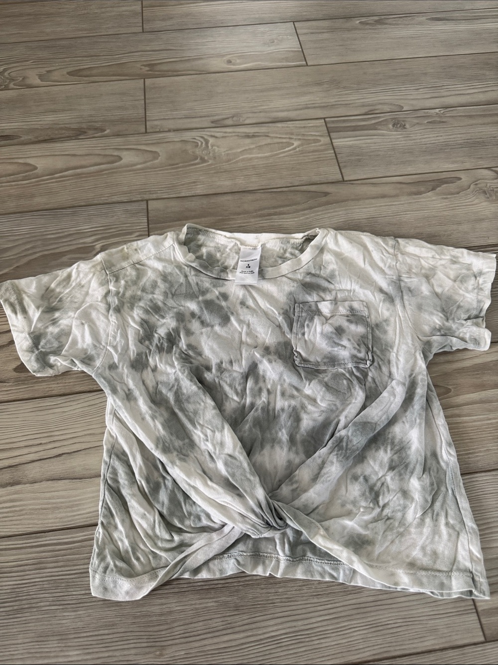 Nordstrom Kids Short Sleeve Tie-Front Tee in White and Light Gray